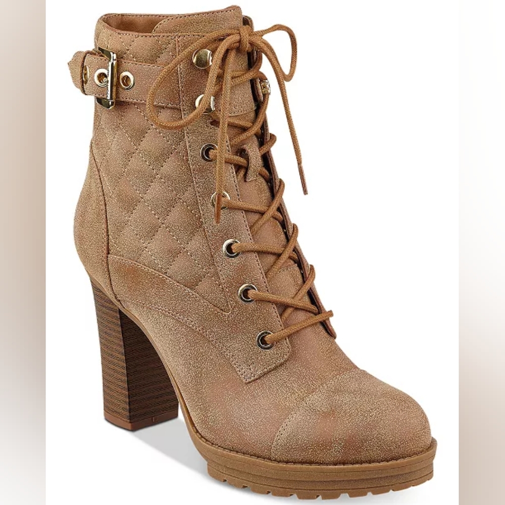 EUC G by Guess Tan Lace Up Quilted Boots